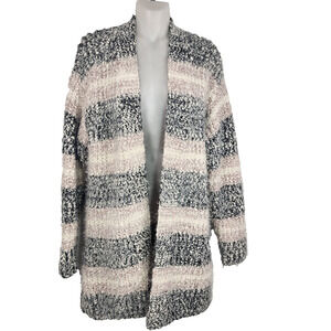 Maurices Womens Cardigan Sweater Gray Striped Cozy Soft Eyelash Knit Open Front